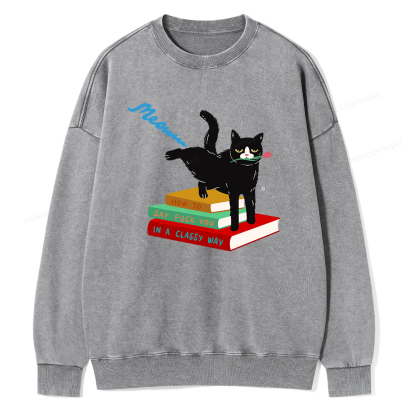 Pagewing A handsome cat standing on a book Unisex Washed Sweatshirt