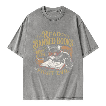 Pagewings Read Books Drink Coffee Fight Evil Unisex Washed T-shirt
