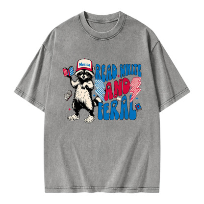 Pagewings 4th of July Raccoon Unisex Washed T-shirt