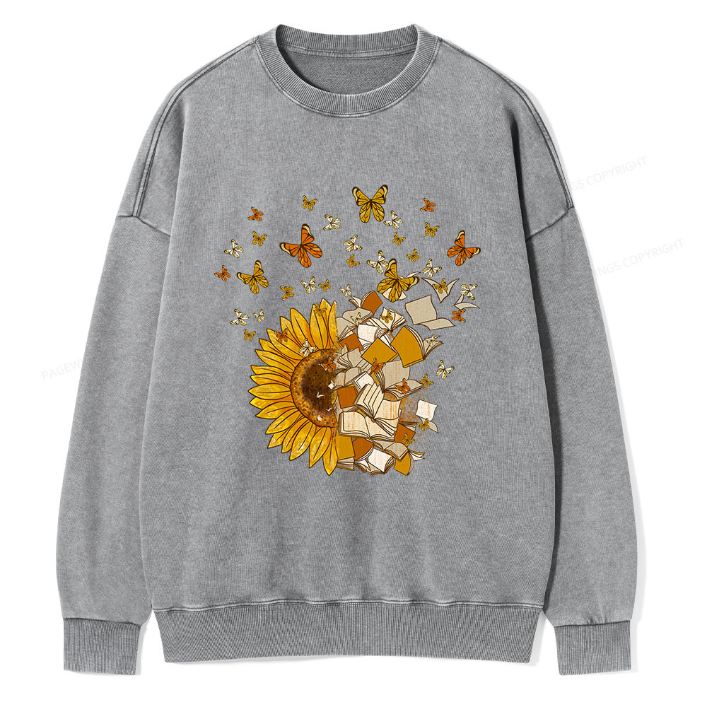 Pagewings Sunflower And Book Harmony Unisex Washed Sweatshirt