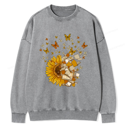 Pagewings Sunflower And Book Harmony Unisex Washed Sweatshirt