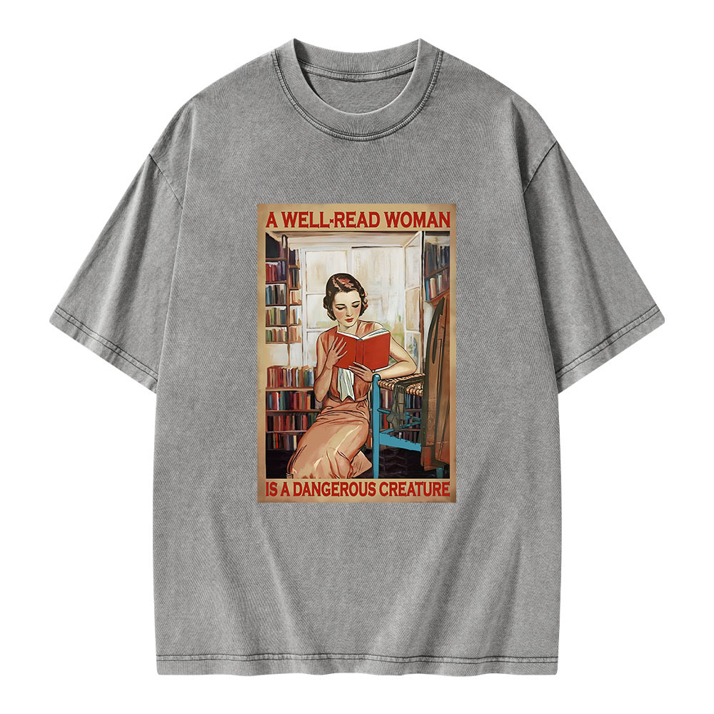 Pagewings Well-Read Woman Is A Dangerous Creature Unisex Washed T-shirt
