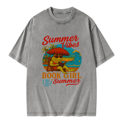 Pagewings Book Girl Summer Feral Raccoon Unisex Washed T-shirt