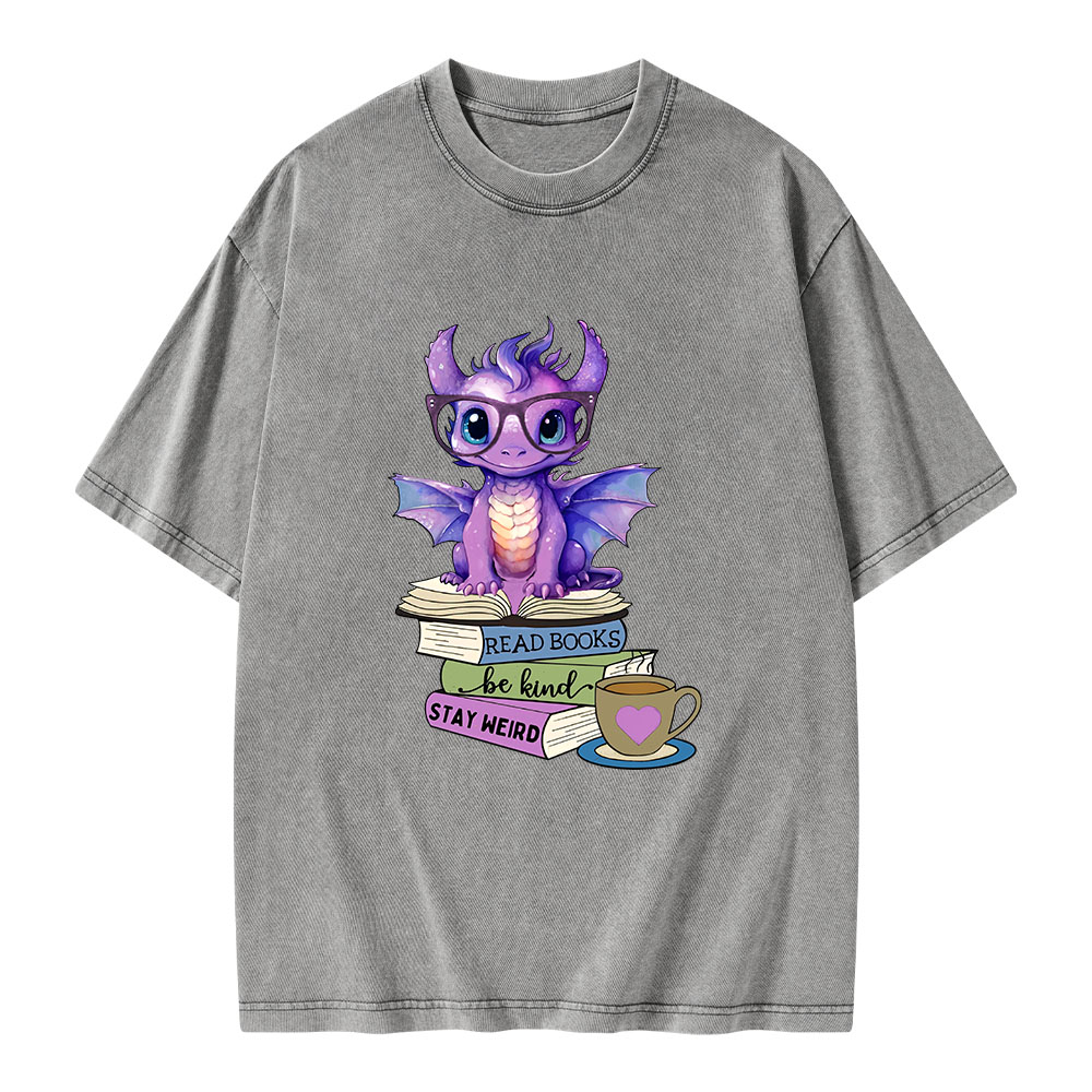 Pagewings Dragon Read Books Be Kind Stay Weird Unisex Washed T-shirt