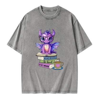 Pagewings Dragon Read Books Be Kind Stay Weird Unisex Washed T-shirt