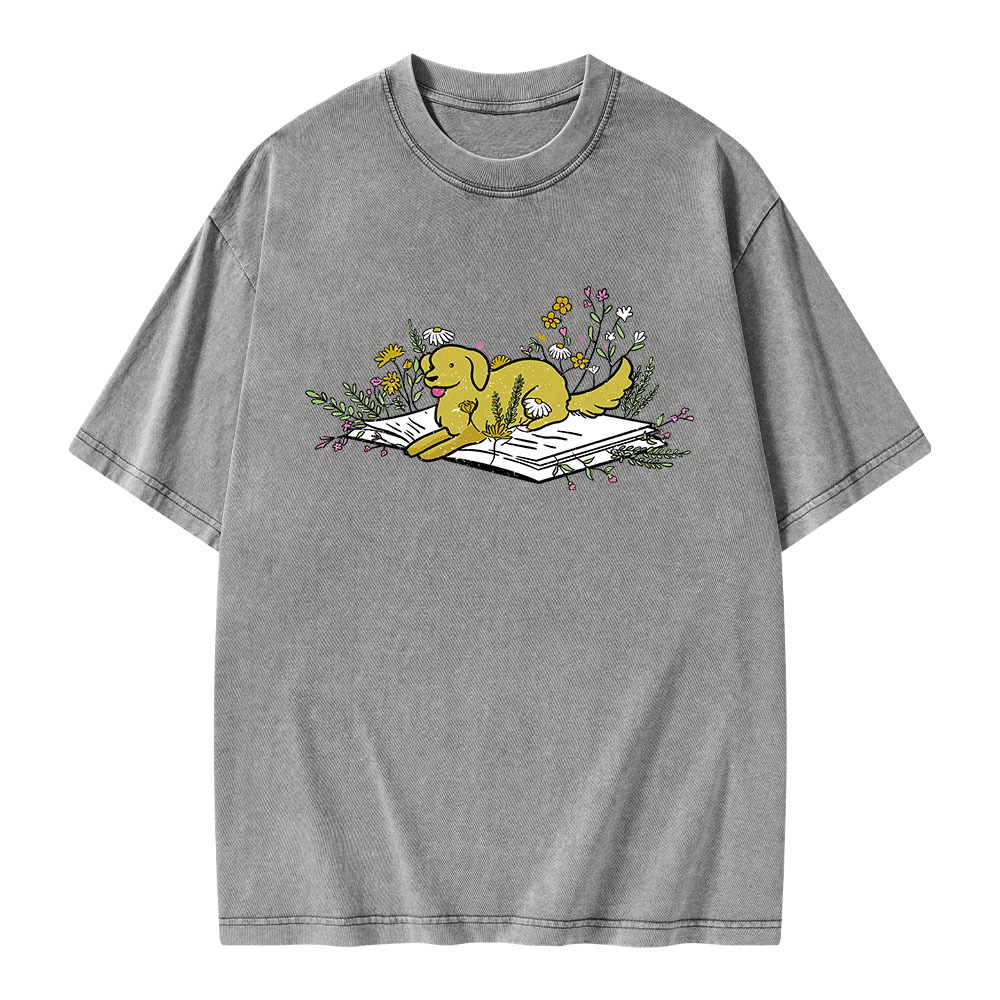 Pagewings Dog Read Books Be Kind Stay Weird Unisex Washed T-shirt