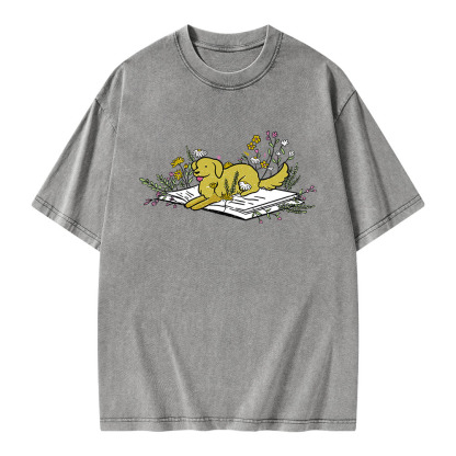 Pagewings Dog Read Books Be Kind Stay Weird Unisex Washed T-shirt