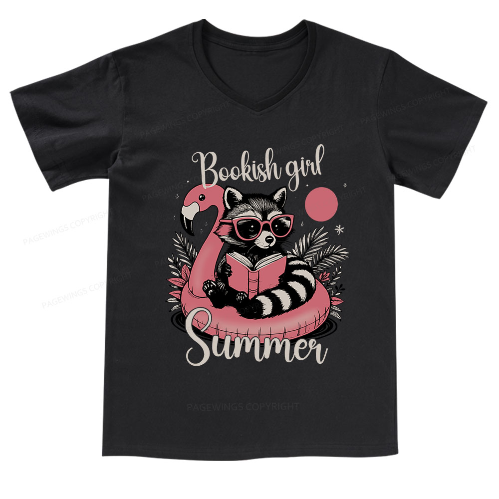 Pagewings Feral Bookish Girl Summer V-neck T-shirt