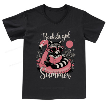 Pagewings Feral Bookish Girl Summer V-neck T-shirt