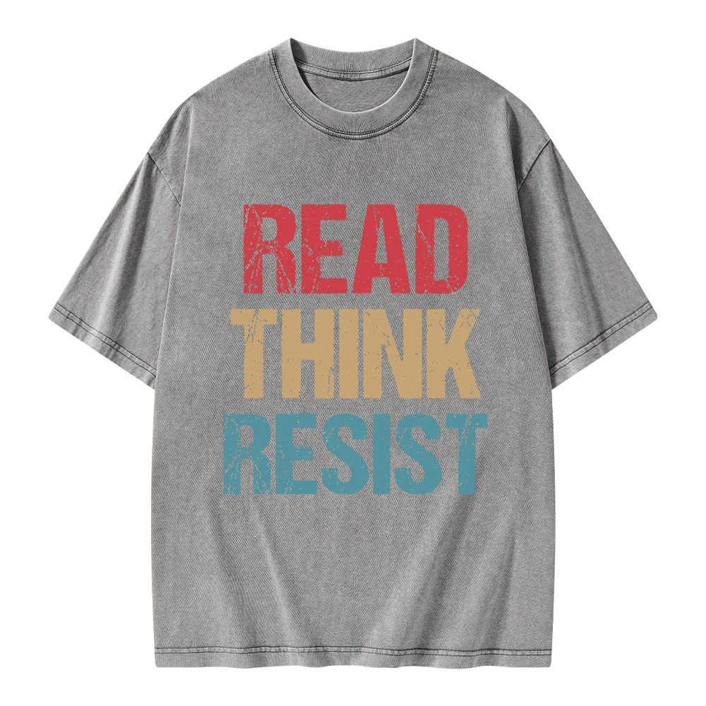 Pagewings Read Think Resist Unisex Washed T-shirt