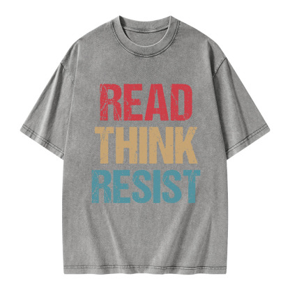 Pagewings Read Think Resist Unisex Washed T-shirt