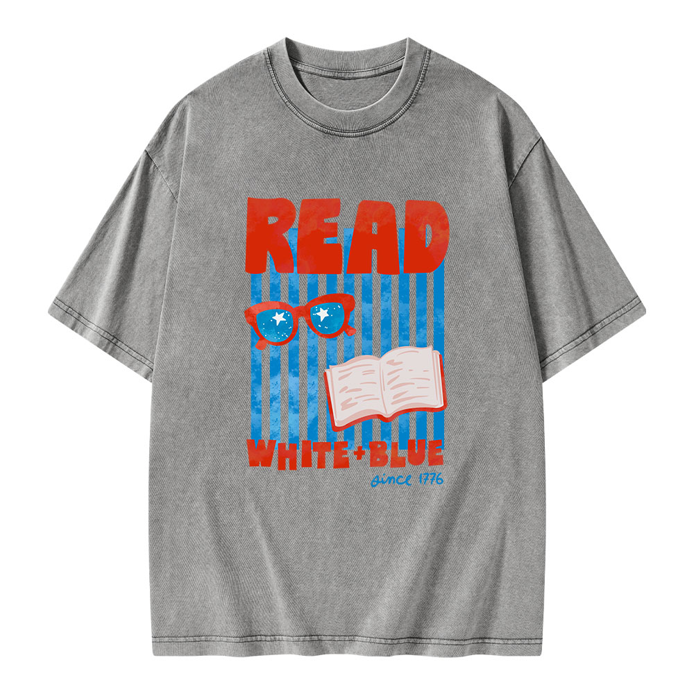 Pagewings Read White Blue Fourth Of July Book Unisex Washed T-shirt