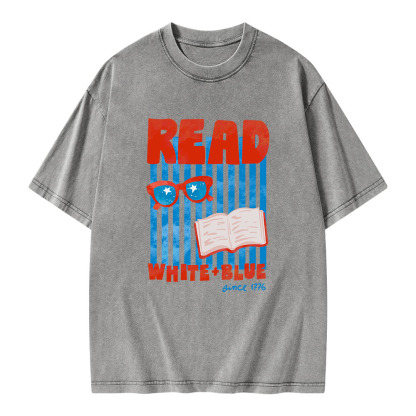 Pagewings Read White Blue Fourth Of July Book Unisex Washed T-shirt