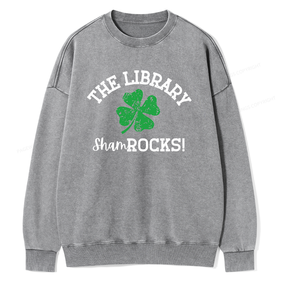 Pagewin Librarian Gift, Shamrock Shirt Unisex Washed Sweatshirt