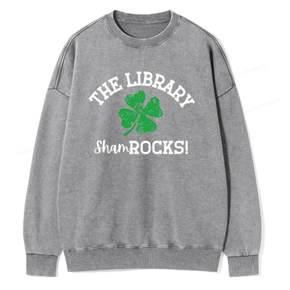 Pagewin Librarian Gift, Shamrock Shirt Unisex Washed Sweatshirt