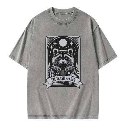 Pagewings The Trash Reader Raccoon Unisex Washed T-shirt