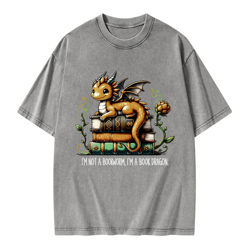Pagewings Book Lover I'm Not A Bookworm I'm A Book Dragon  Unisex Washed T-shirt