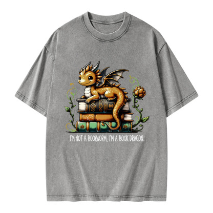 Pagewings Book Lover I'm Not A Bookworm I'm A Book Dragon  Unisex Washed T-shirt