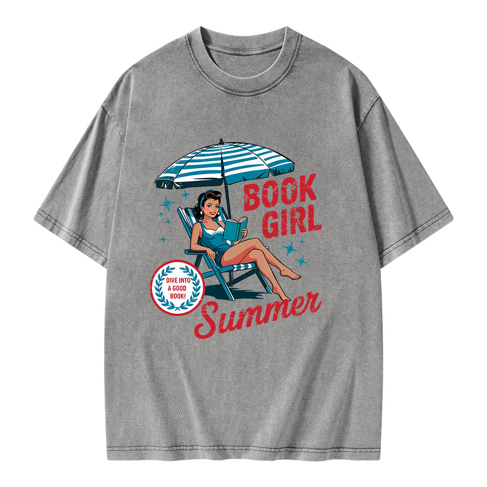 Pagewings Book Girl Summer Bookish Unisex Washed T-shirt
