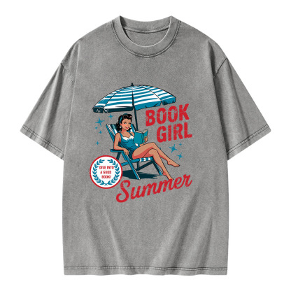 Pagewings Book Girl Summer Bookish Unisex Washed T-shirt