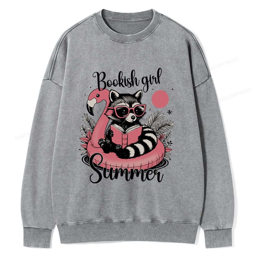 Pagewings Feral Bookish Girl Summer Unisex Washed Sweatshirt