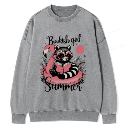 Pagewings Feral Bookish Girl Summer Unisex Washed Sweatshirt