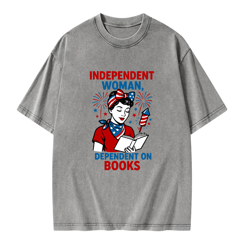 Pagewings Independent Woman, Dependent On Books Unisex Washed T-shirt