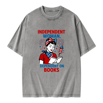 Pagewings Independent Woman, Dependent On Books Unisex Washed T-shirt