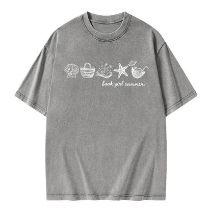 Pagewings Book Girl Summer Romance Unisex Washed T-shirt