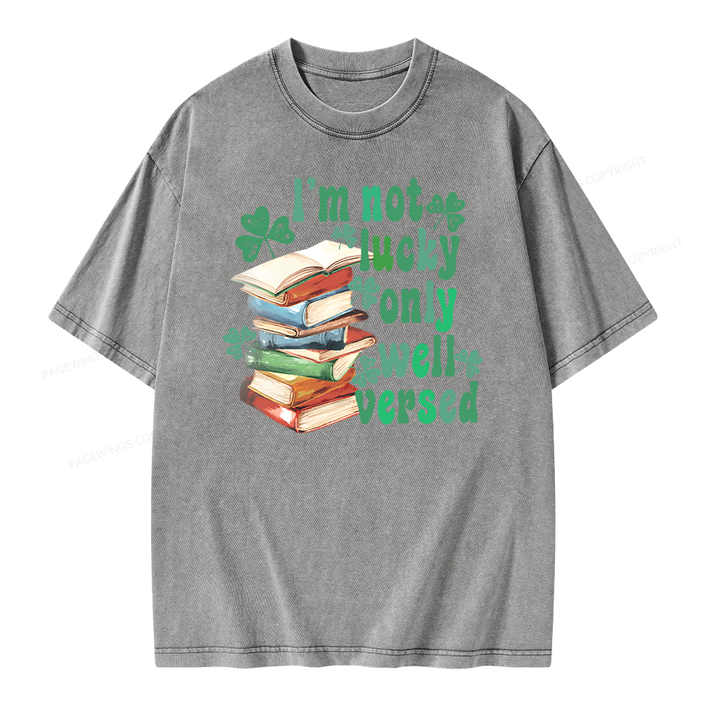 Pagewing St Patty Day Trendy Retro Book Shamrock Shirt Unisex Washed T-shirt