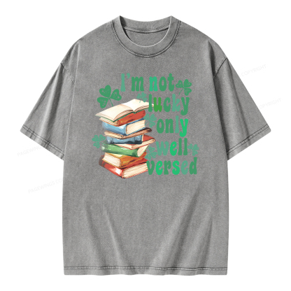 Pagewing St Patty Day Trendy Retro Book Shamrock Shirt Unisex Washed T-shirt