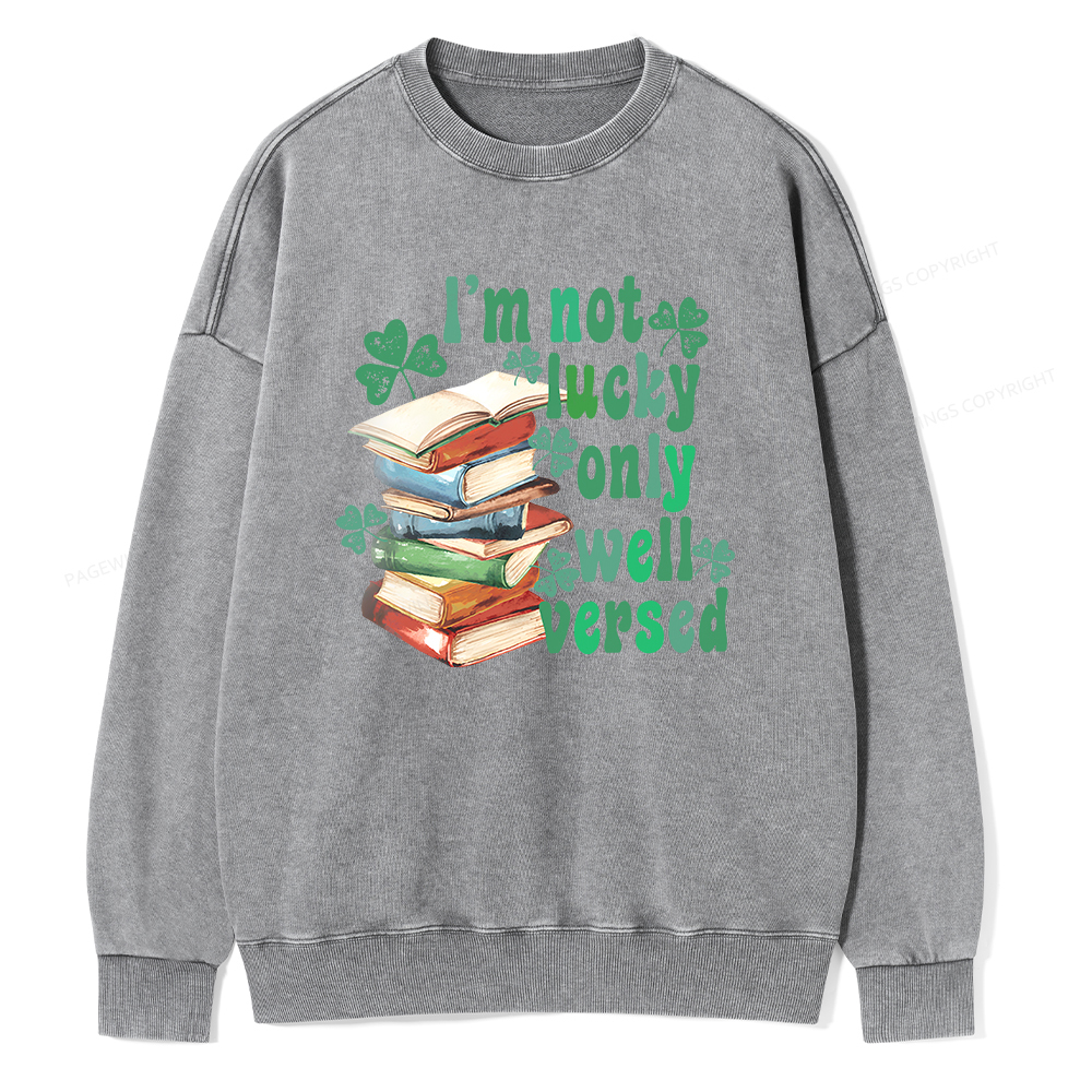 Pagewin St Patty Day Trendy Retro Book Shamrock Shirt Unisex Washed Sweatshirt