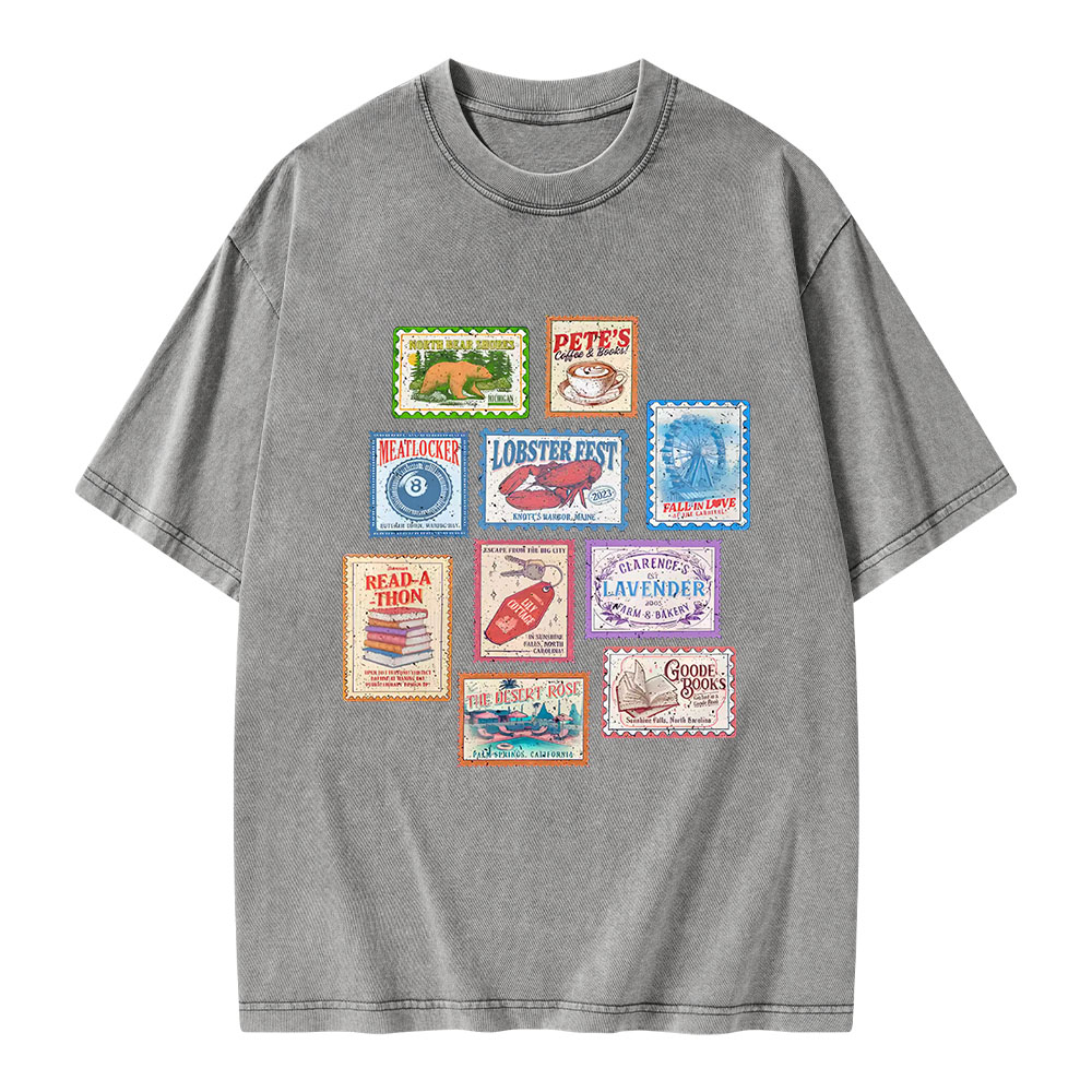 Pagewings Books Stamp Beach Read Unisex Washed T-shirt