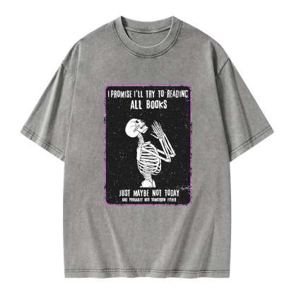 Pagewings I Promise I’ll Try To Reading All Books Unisex Washed T-shirt
