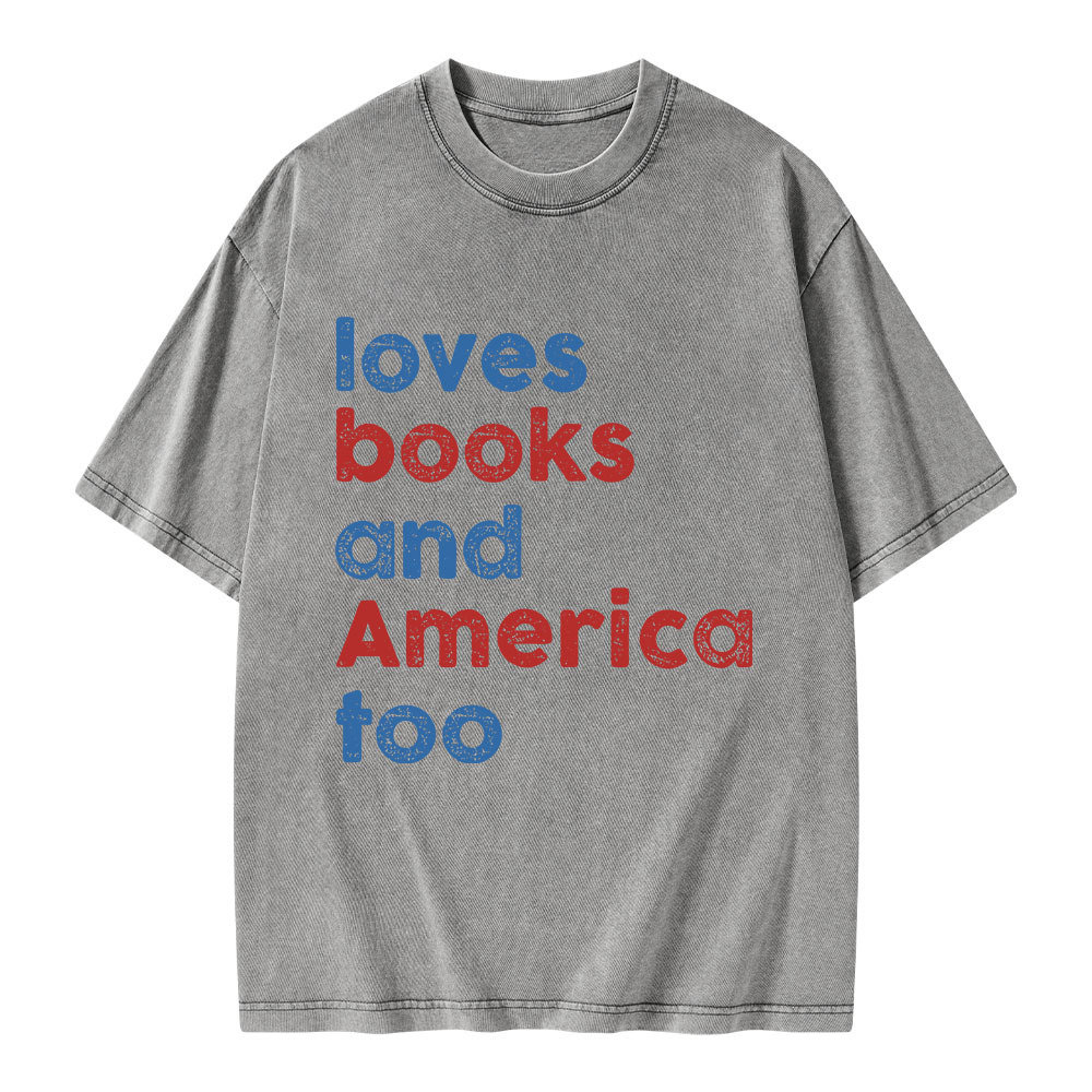 Pagewings Loves Books and America Too Unisex Washed T-shirt