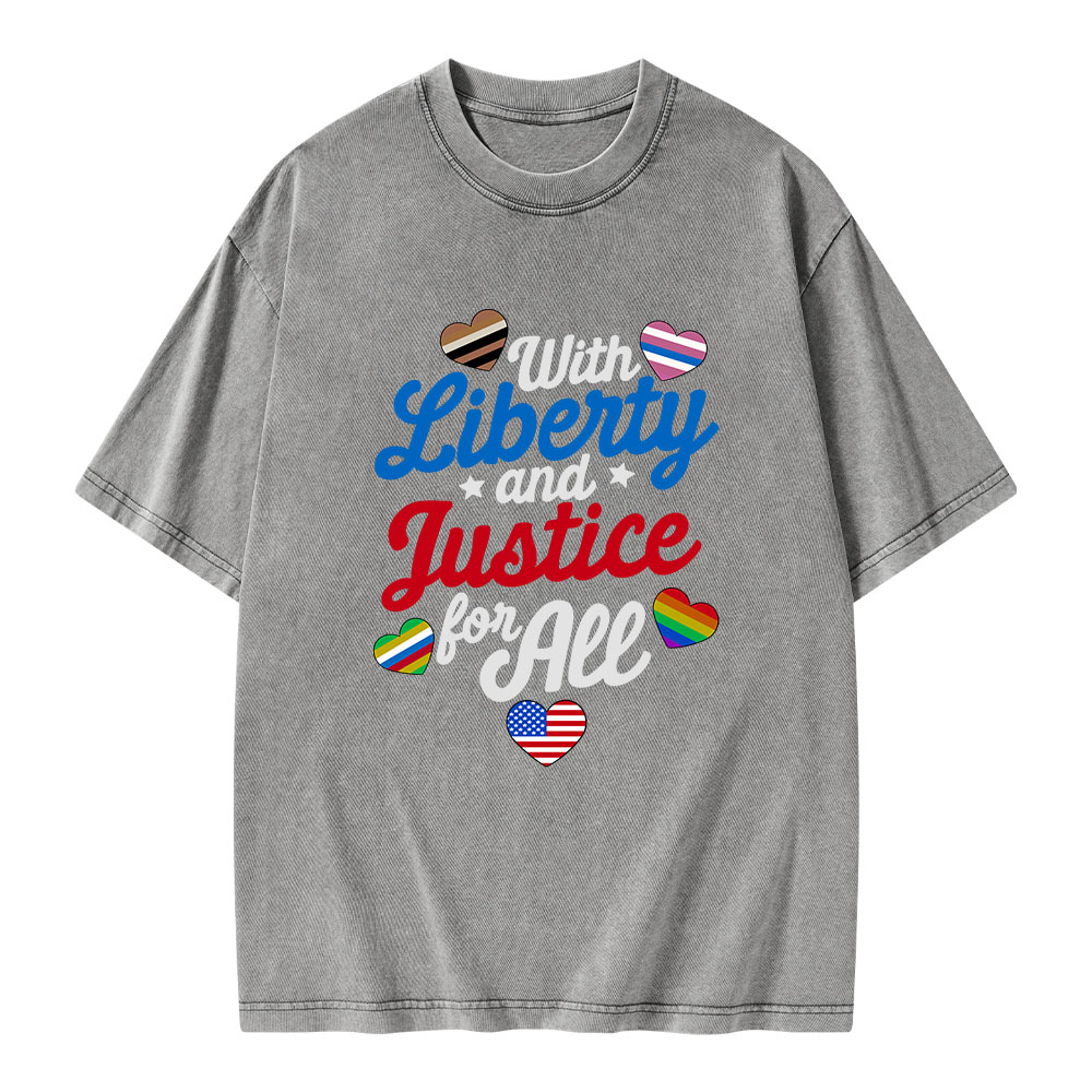 Pagewings With Liberty And Justice For All Unisex Washed T-shirt