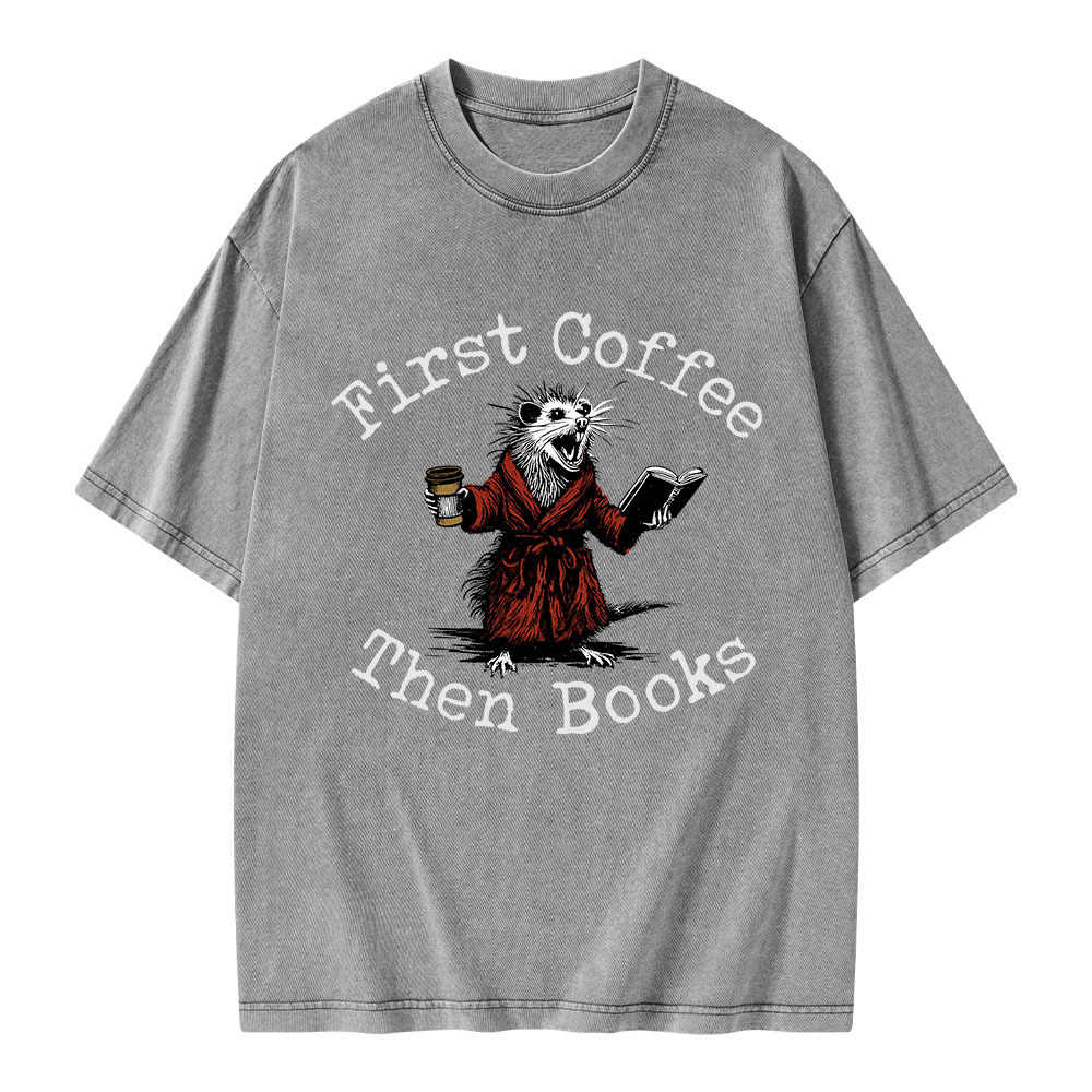 Pagewings First Coffee Then Books Unisex Washed T-shirt