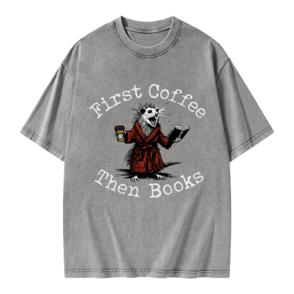 Pagewings First Coffee Then Books Unisex Washed T-shirt