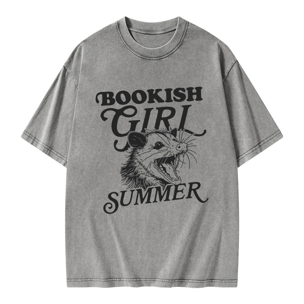Pagewings Feral Bookish Girl Summer Unisex Washed T-shirt