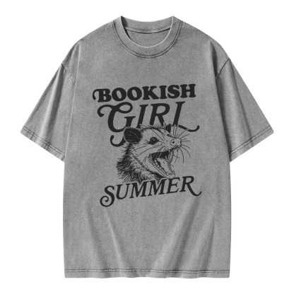 Pagewings Feral Bookish Girl Summer Unisex Washed T-shirt