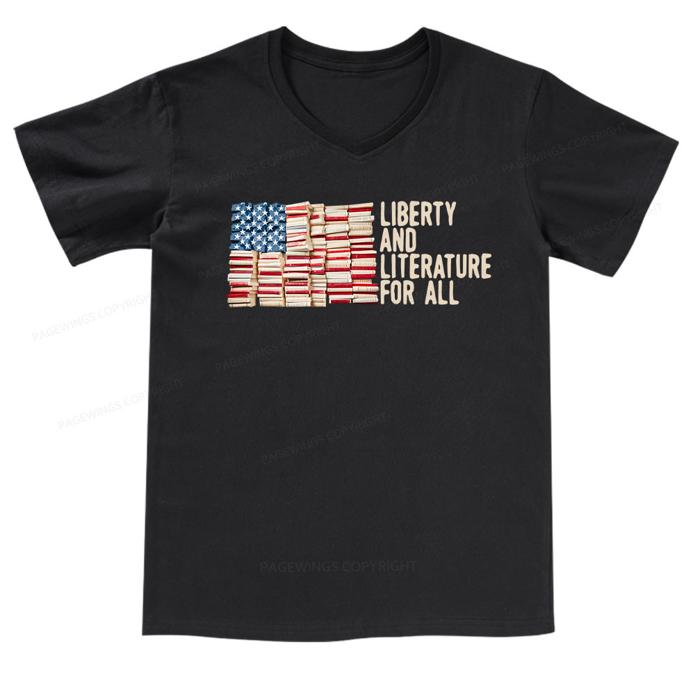 Pagewings Liberty And Literature For All V-neck T-shirt