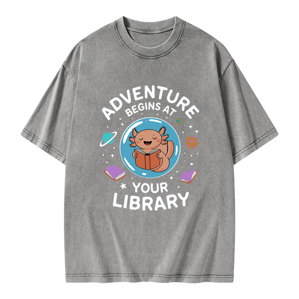 Pagewings Adventure Begins At Your Library Unisex Washed T-shirt