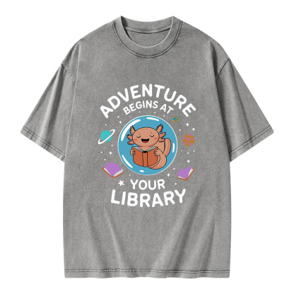 Pagewings Adventure Begins At Your Library Unisex Washed T-shirt