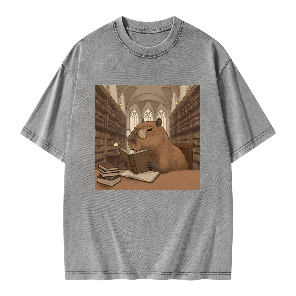 Pagewings The Reader Capybara Unisex Washed T-shirt