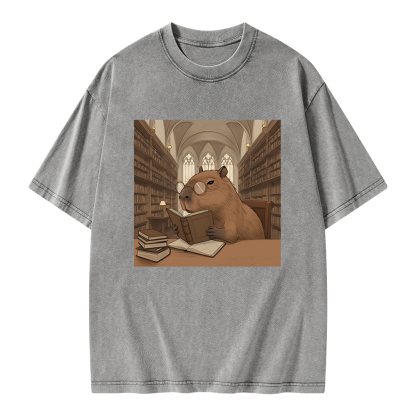 Pagewings The Reader Capybara Unisex Washed T-shirt
