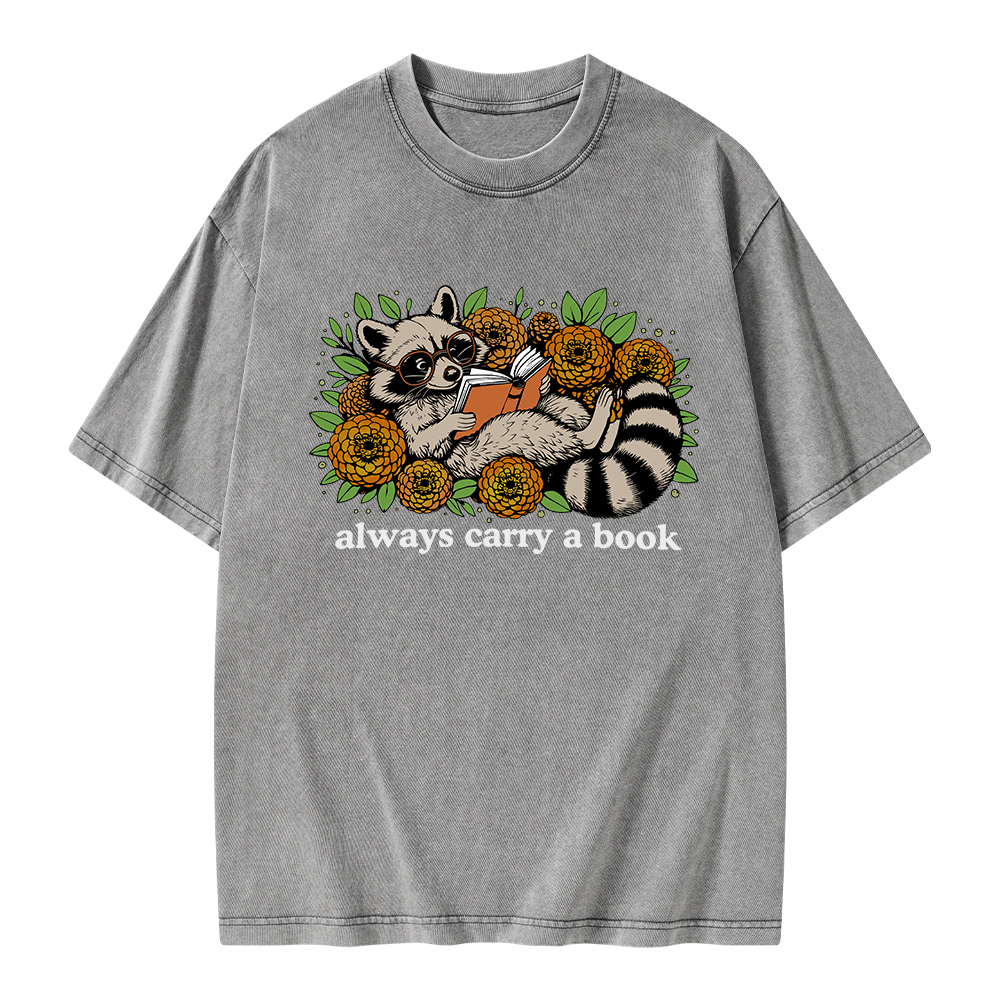 Pagewings Always Carry a Book Raccoon Unisex Washed T-shirt