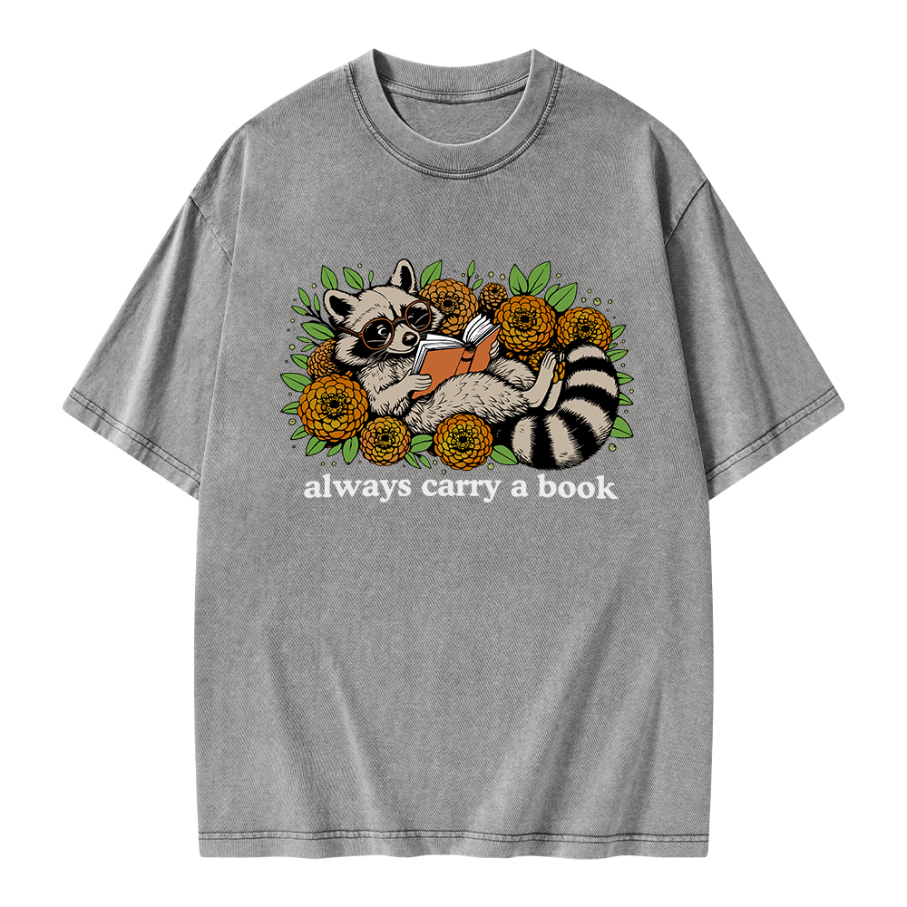 Pagewings Always Carry a Book Raccoon Unisex Washed T-shirt