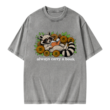 Pagewings Always Carry a Book Raccoon Unisex Washed T-shirt
