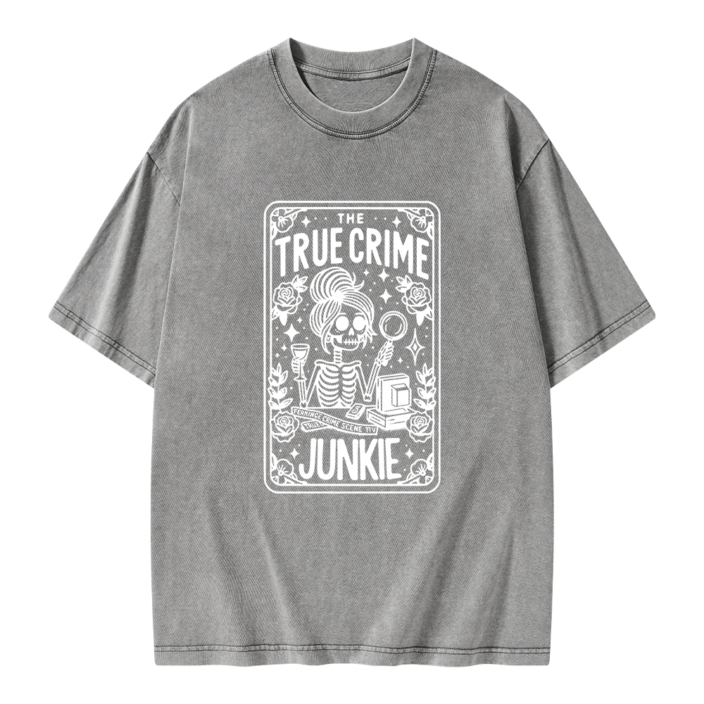 Pagewings True Crime Junkie Tarot Card Unisex Washed T-shirt