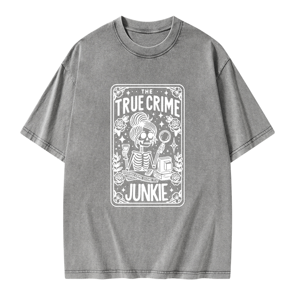 Pagewings True Crime Junkie Tarot Card Unisex Washed T-shirt